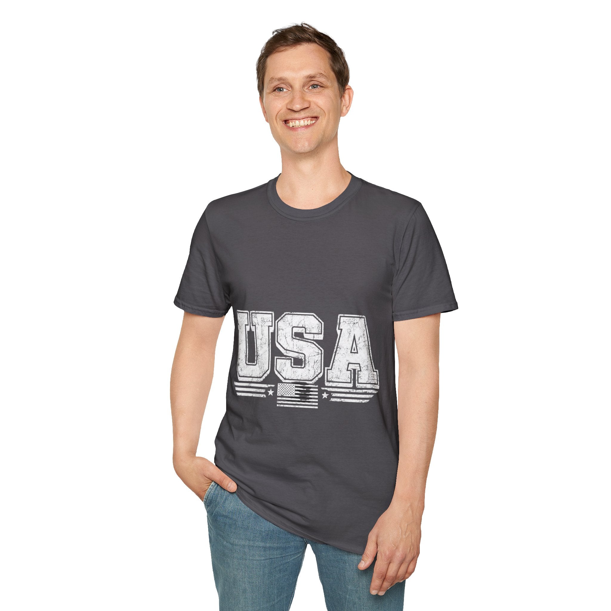 USA Vintage Block T-Shirt — Patriotic Americana Graphic Tee