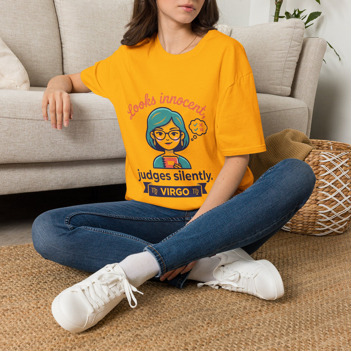 Looks Innocent Virgo T-Shirt — Funny Zodiac Graphic Tee for Virgo Women