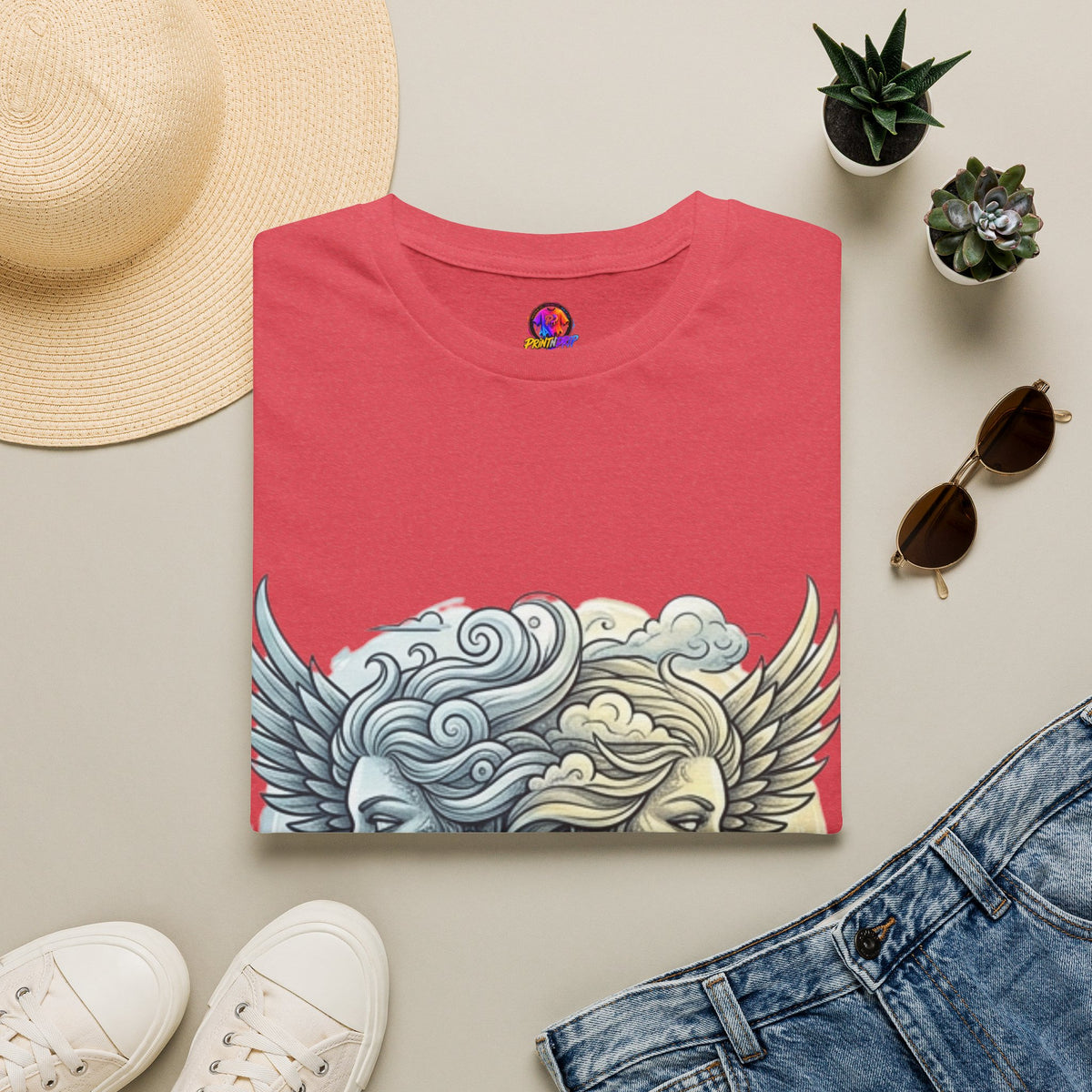 Mythic Moon & Sun Faces T-Shirt — Celestial Duality Graphic Tee