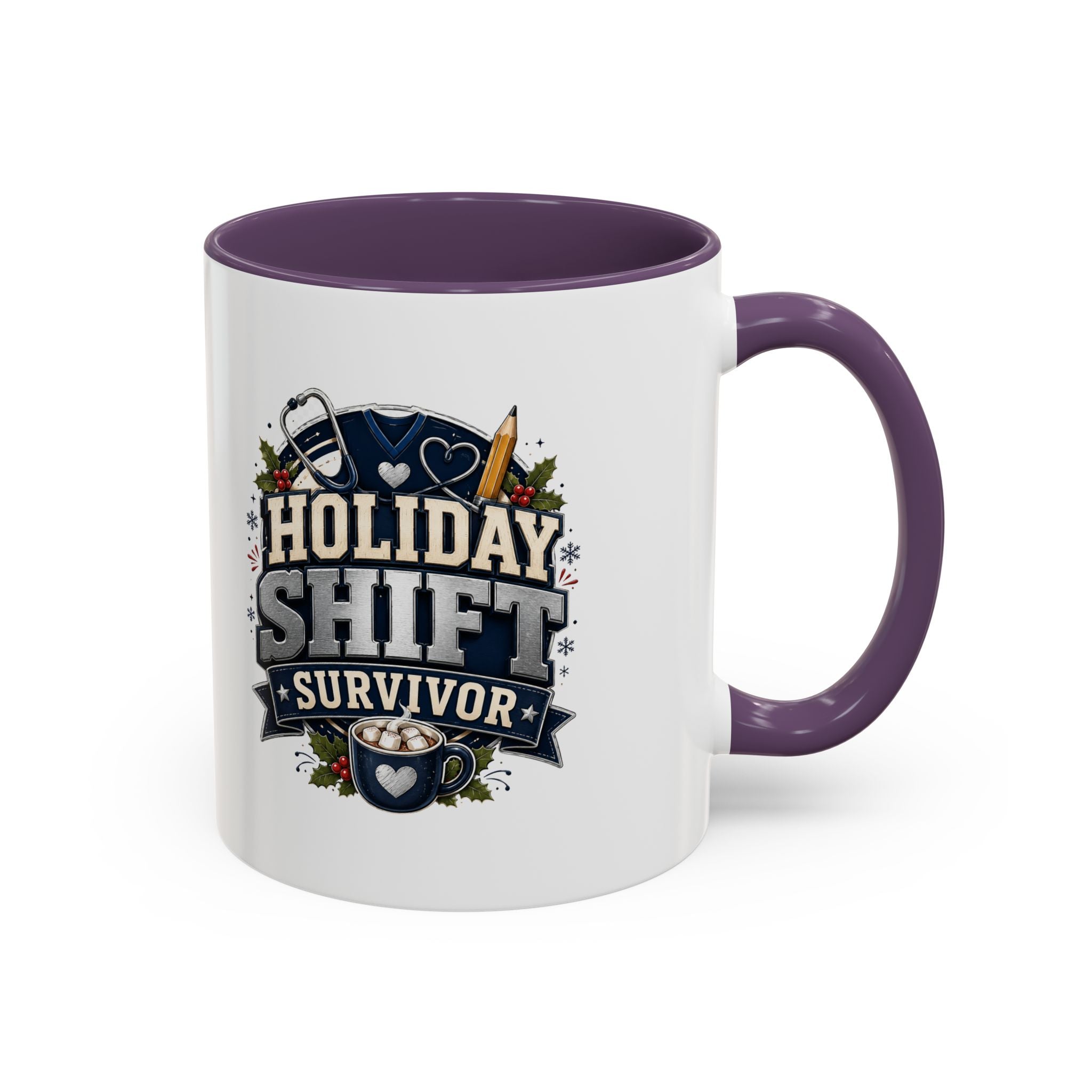 Modern Day Christmas Holiday Shift Survivor Accent Coffee Mug – Nurse & Healthcare Worker Gift