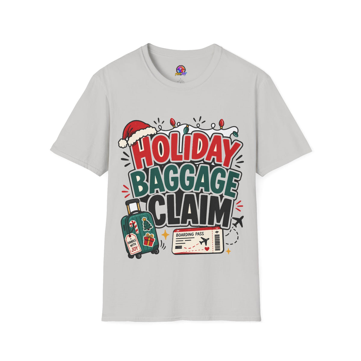Holiday Baggage Claim T-Shirt — Funny Christmas Vacation Tee with Santa Hat & Lights