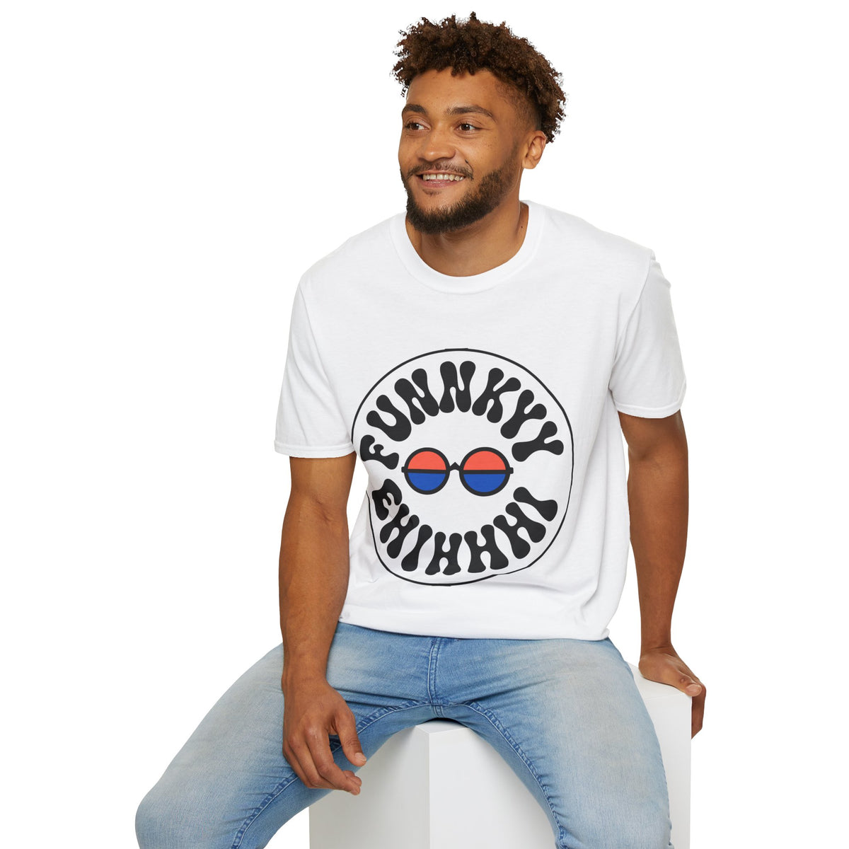 Funky Circle Graphic T-Shirt — Retro Smiley Sunglasses Tee - Trending Now - August 2026