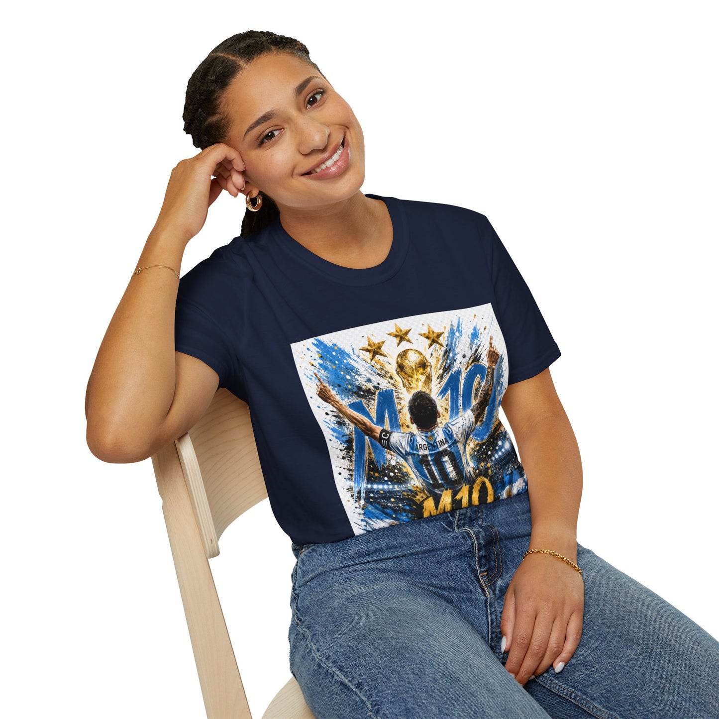Argentna  Soccer M10 Champion T-Shirt — Gold Trophy & Stars Football Fan Tee