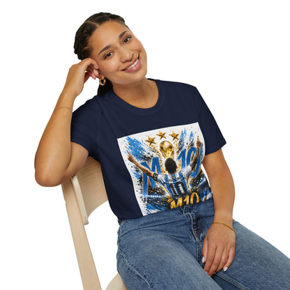 Argentna  Soccer M10 Champion T-Shirt — Gold Trophy & Stars Football Fan Tee