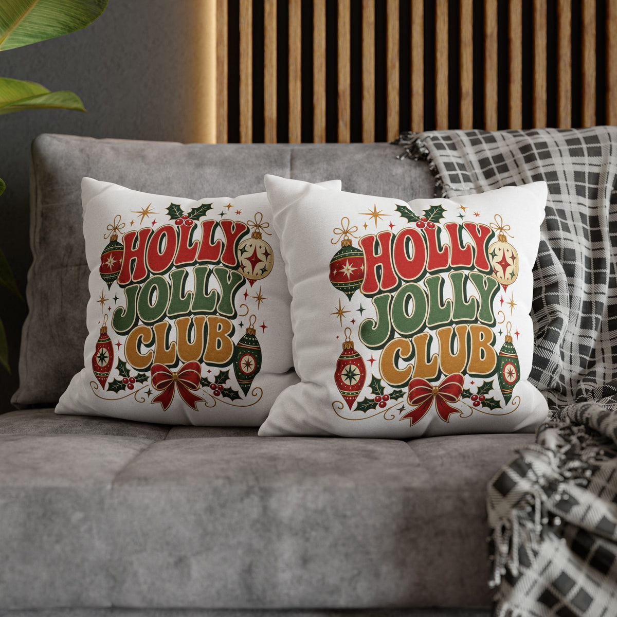Holly Jolly Club Christmas Pillowcase — Festive Holiday Decorative Cover