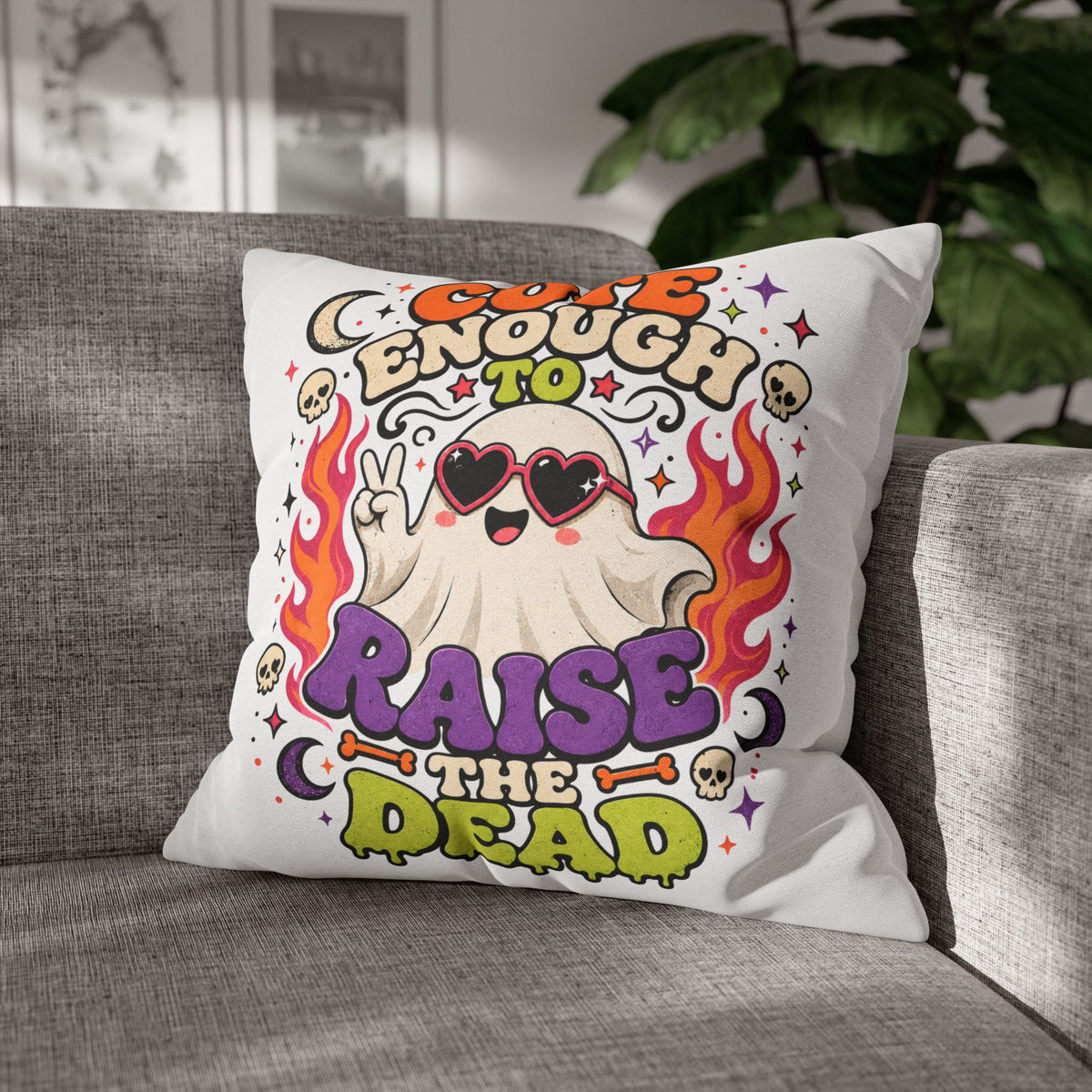 Halloween Cute Enough to Raise the Dead Ghost Pillowcase — Retro Halloween Decorative Throw Pillow