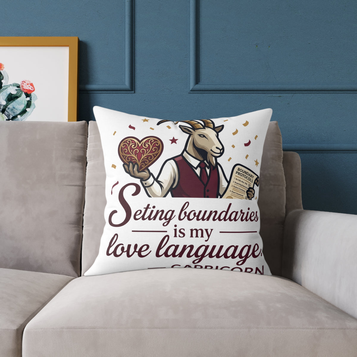 Capricorn Pillow – "Setting Boundaries Is My Love Language" Zodiac Décor
