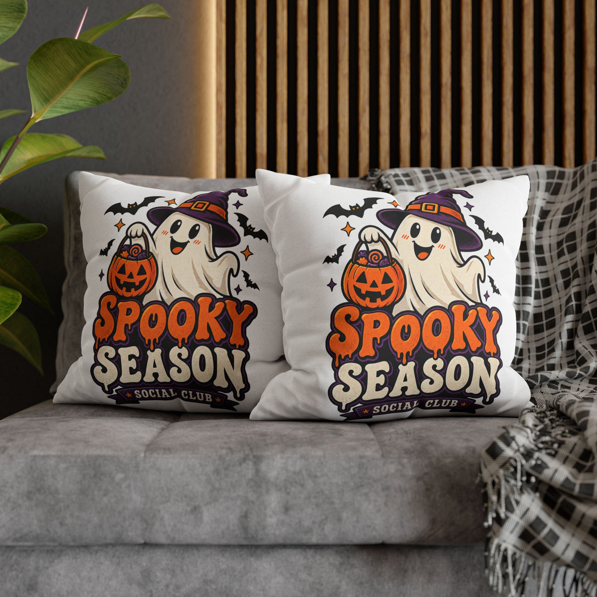 Spooky Season Pillow Cover — Halloween Ghost Pumpkin Decorative Throw Pillowcase