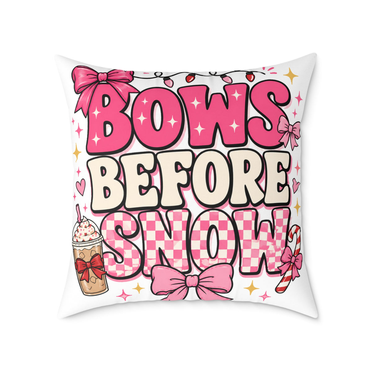 Modern Day Christmas Bows Before Snow Square Poly Canvas Pillow