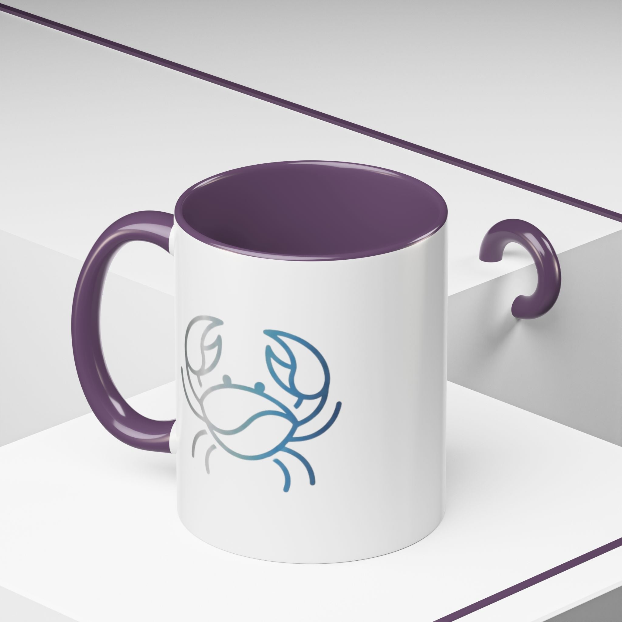 Crab Accent Coffee Mug — Minimal Coastal Zodiac Crab Design