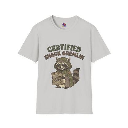 Certified Snack Gremlin T-Shirt — Funny Raccoon Snack Lover Tee