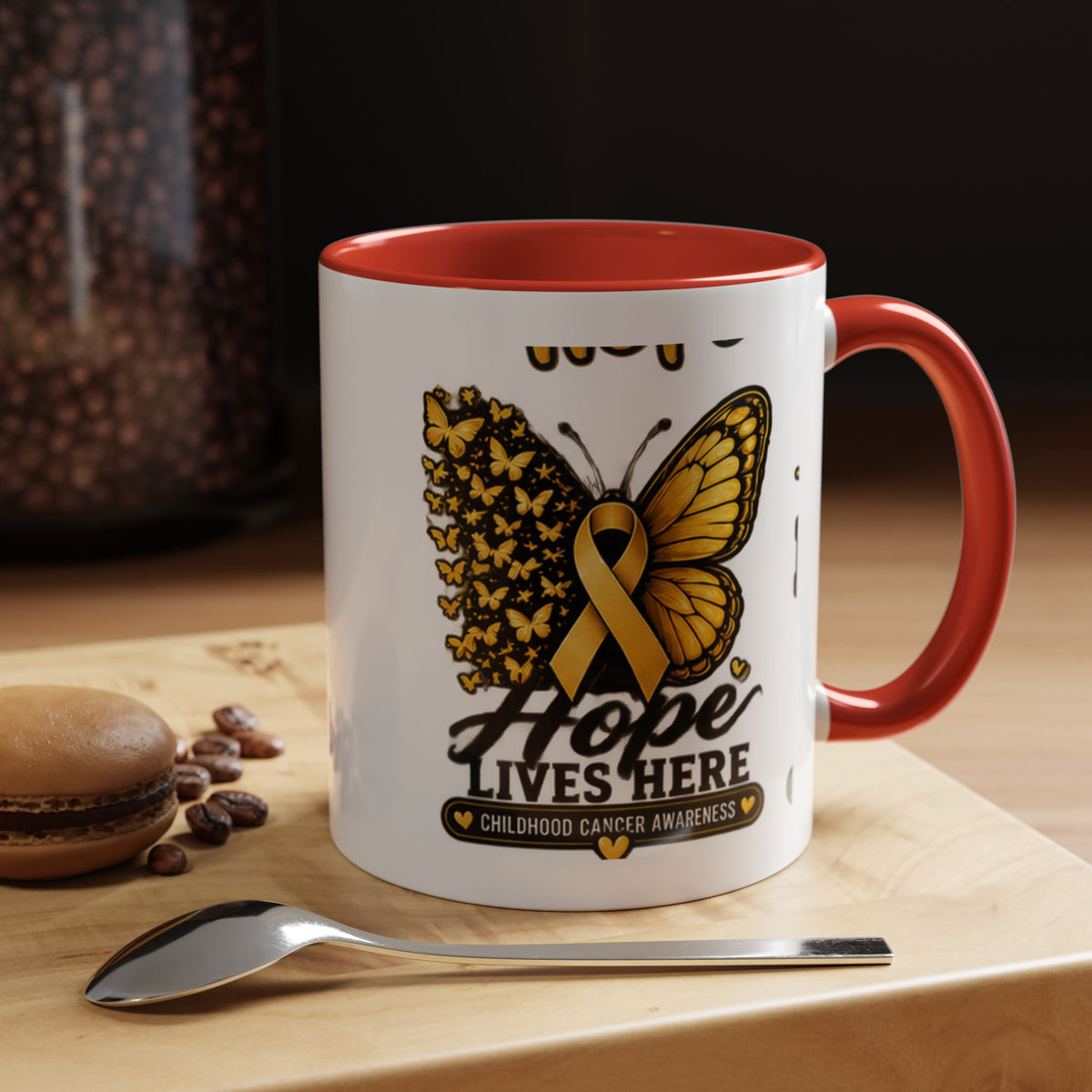 Children’s Cancer Awareness Accent Coffee Mug — "Hope Lives Here" (11/15oz)