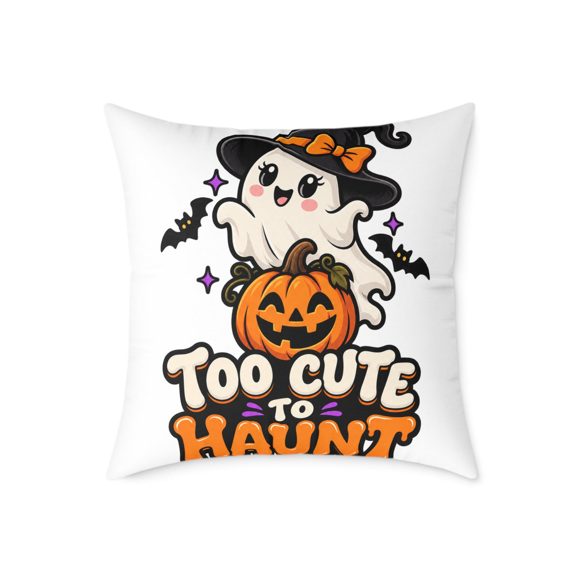 Halloween Ghost Pillow — "Too Cute to Haunt" Cute Pumpkin Decor