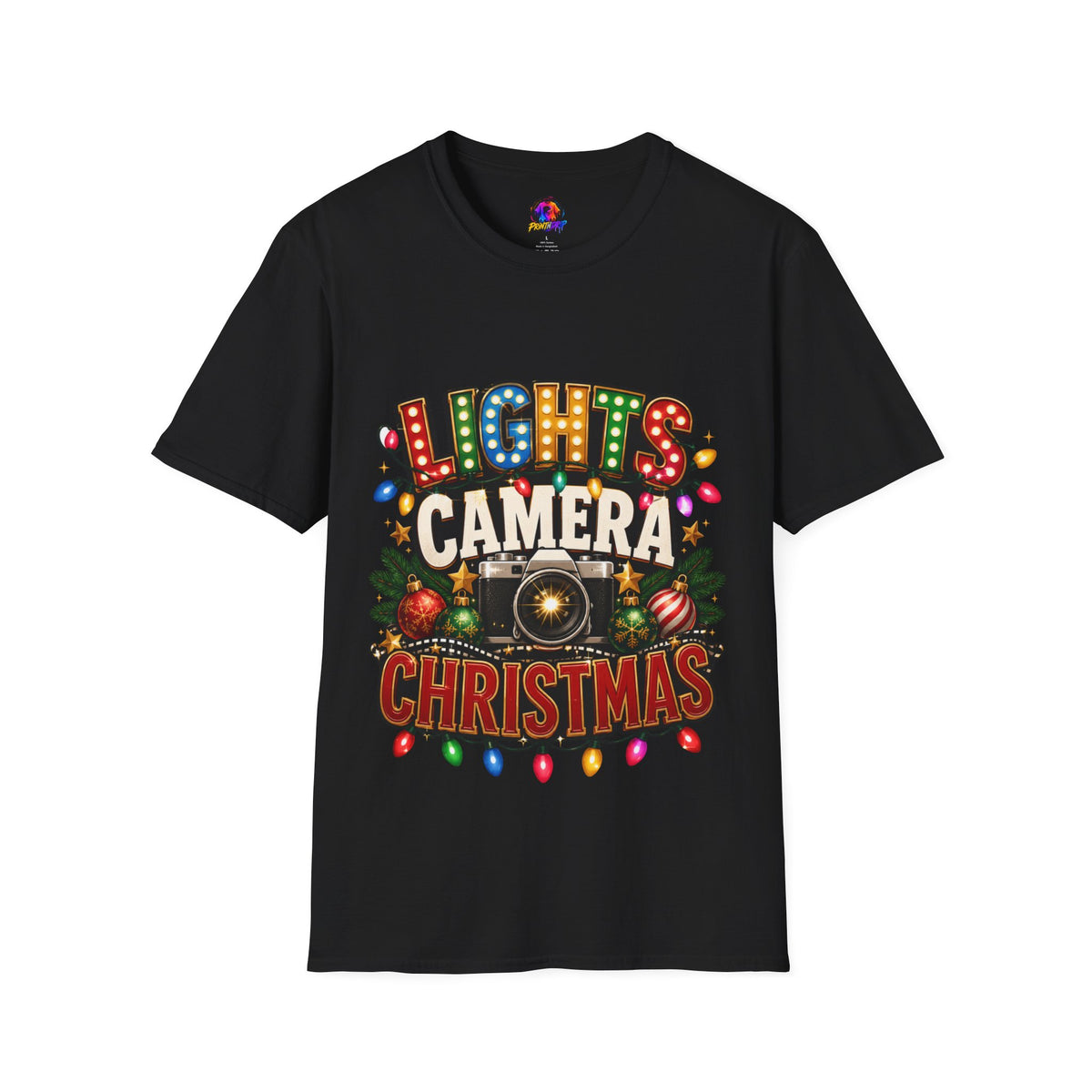 Lights Camera Christmas T-Shirt — Retro Marquee Holiday Tee