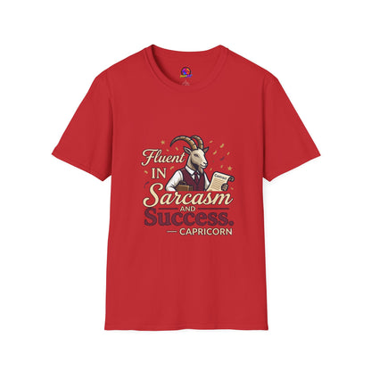 Capricorn Goat Graphic T-Shirt — "Fluent in Sarcasm & Success" Zodiac Tee