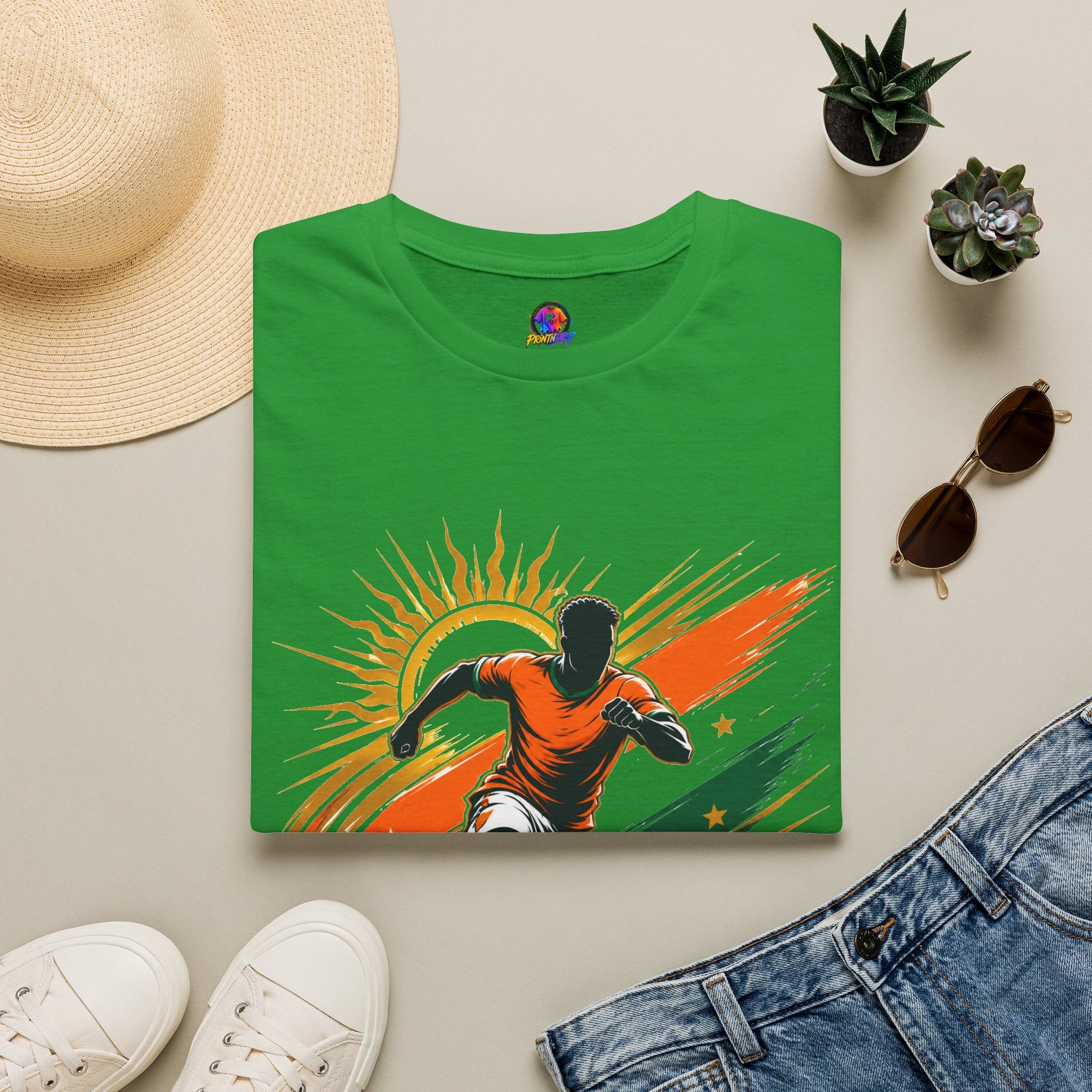 Côte d'Ivoire Orange Power Soccer T-Shirt — Dynamic Player Graphic Tee