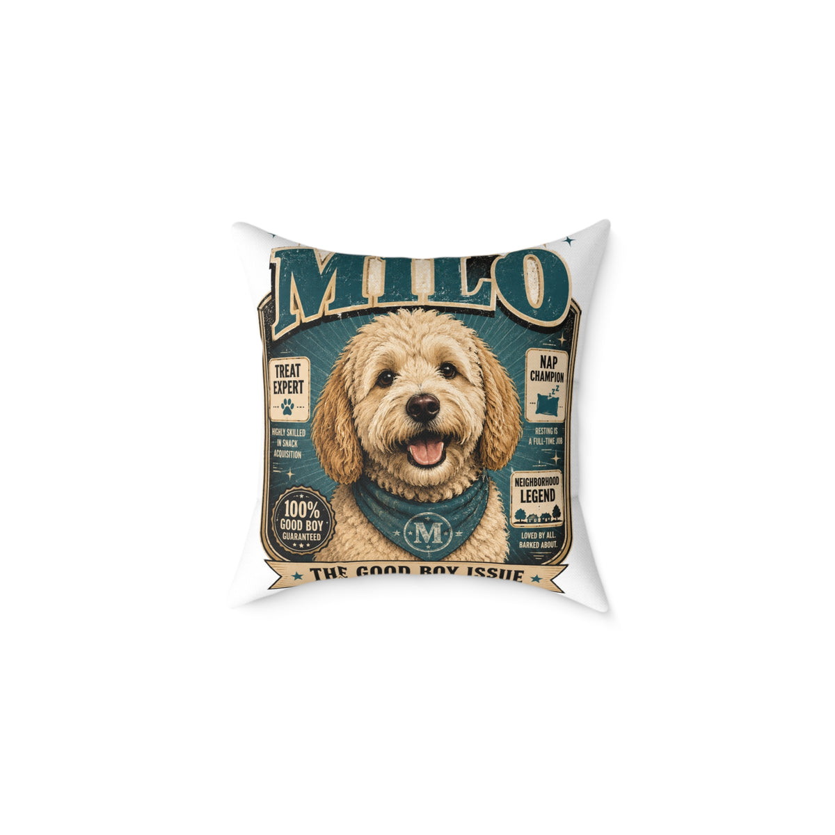 Milo Bailey Dog Dad Mom Milo Dog Cover Pillow — Personalized Cute Golden Doodle Accent Pillow