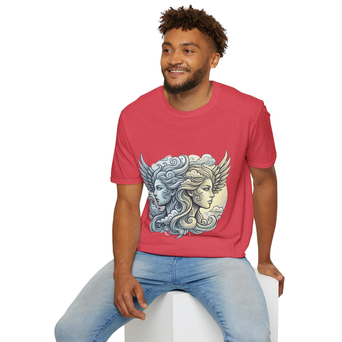 Mythic Moon & Sun Faces T-Shirt — Celestial Duality Graphic Tee