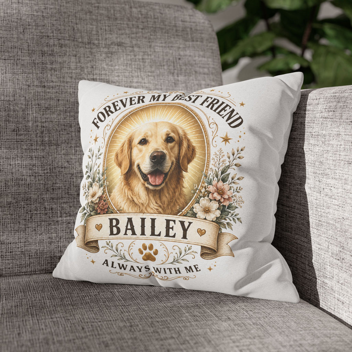 Forever My Best Friend Personalized Dog Photo Milo Bailey Dog Dad Mom Pillowcase — "Bailey" Memorial Throw Pillowcase