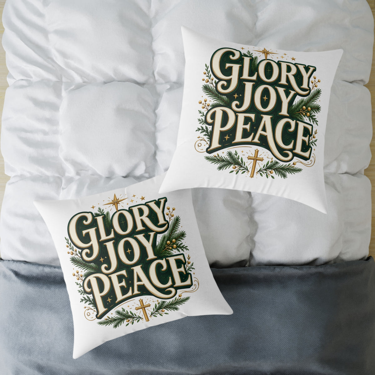 Glory Joy Peace Christmas Pillow – Festive Faith Holiday Throw Pillow