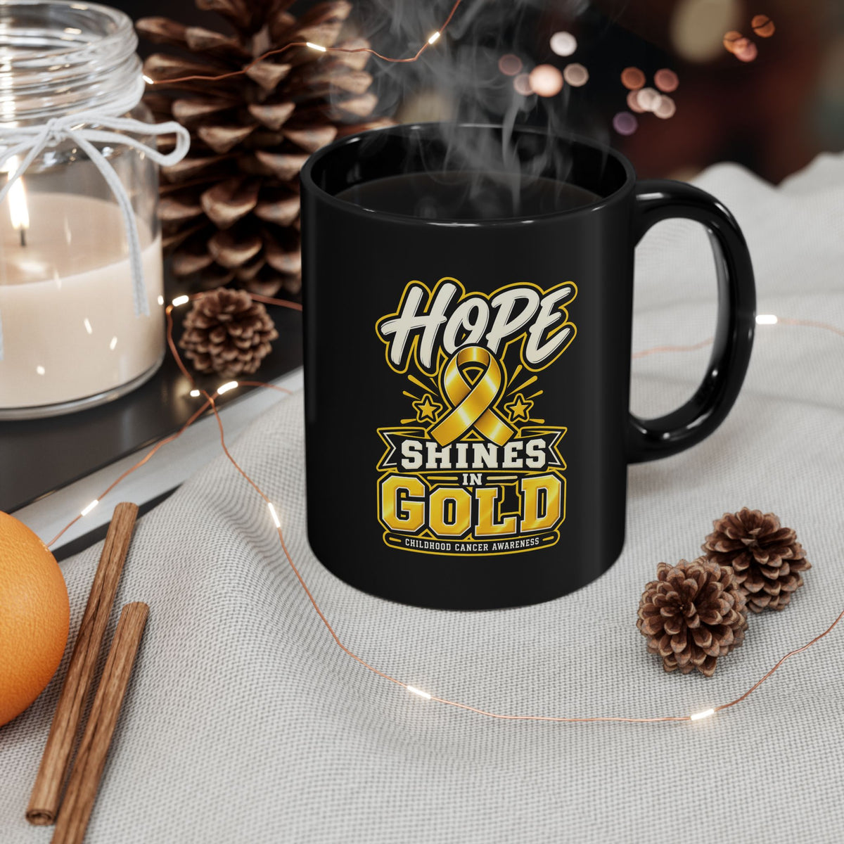 Hope Shines in Gold Awareness Mug — Childhood Cancer Support (11oz/15oz)