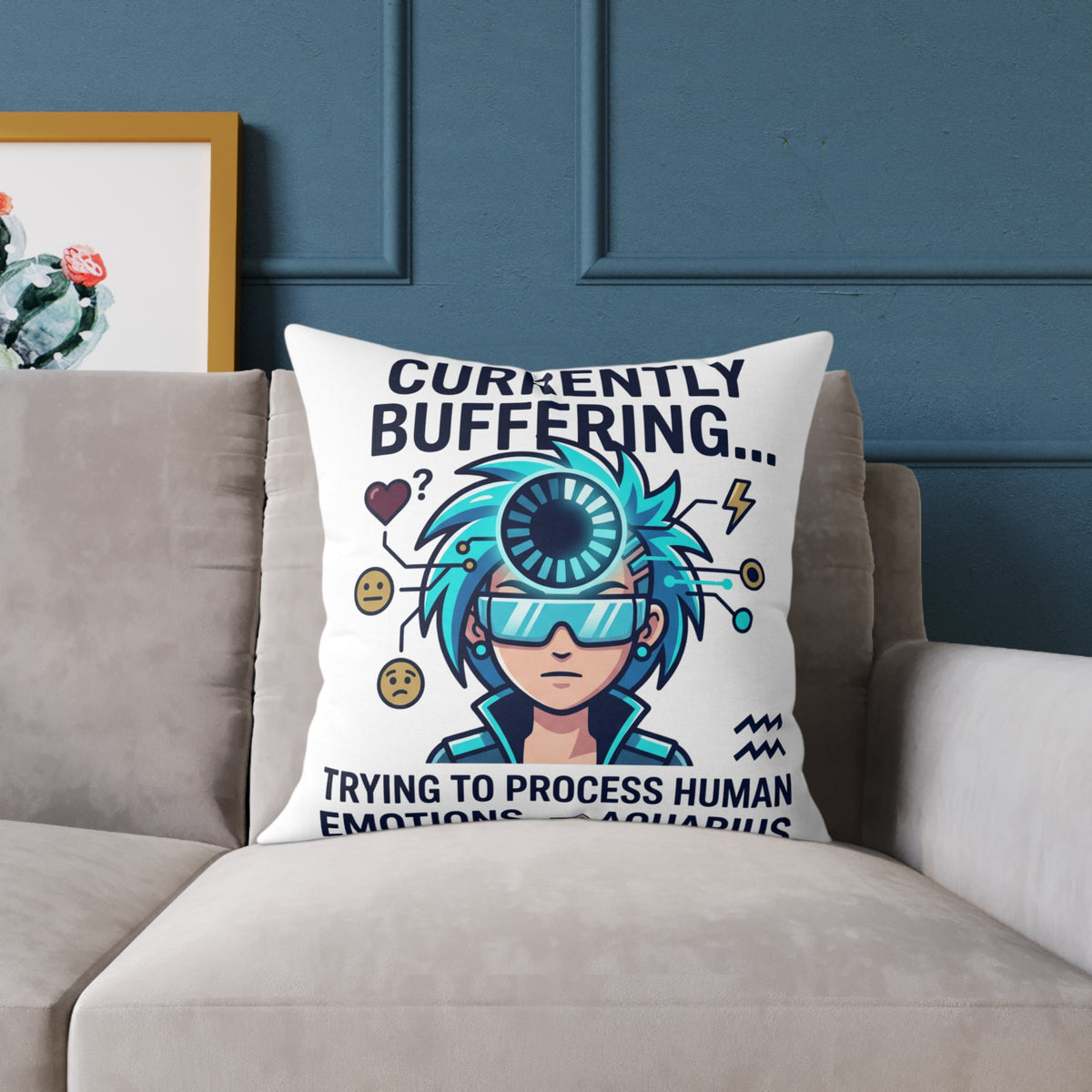 Zodiac Aquarius Currently Buffering Square Poly Canvas Pillow