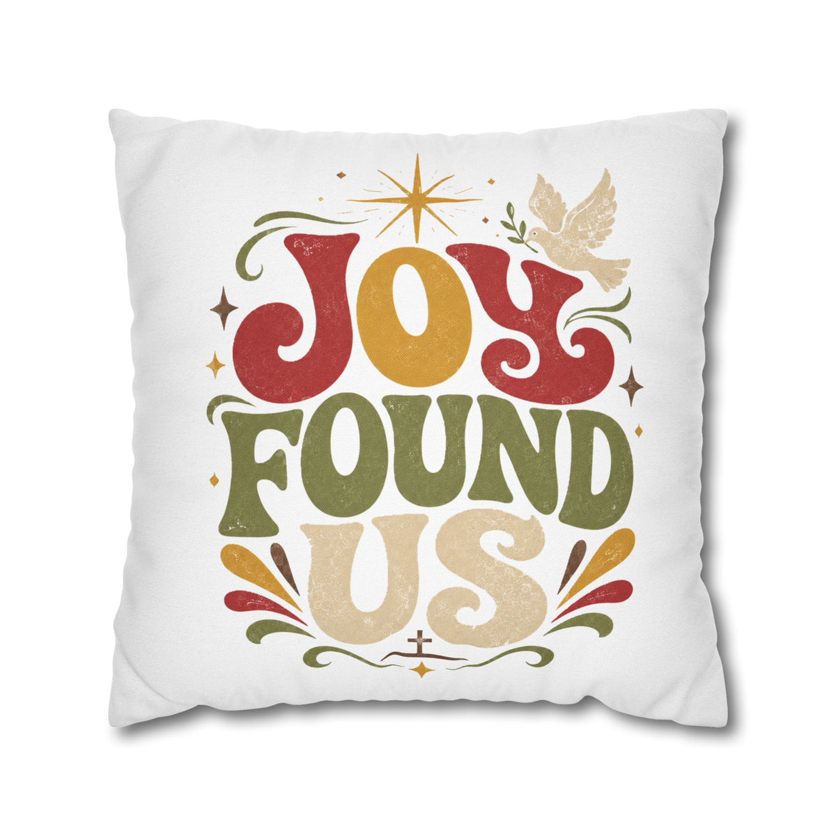 Christmas Joy Found Us Decorative Pillowcase — Retro Holiday Cushion Cover