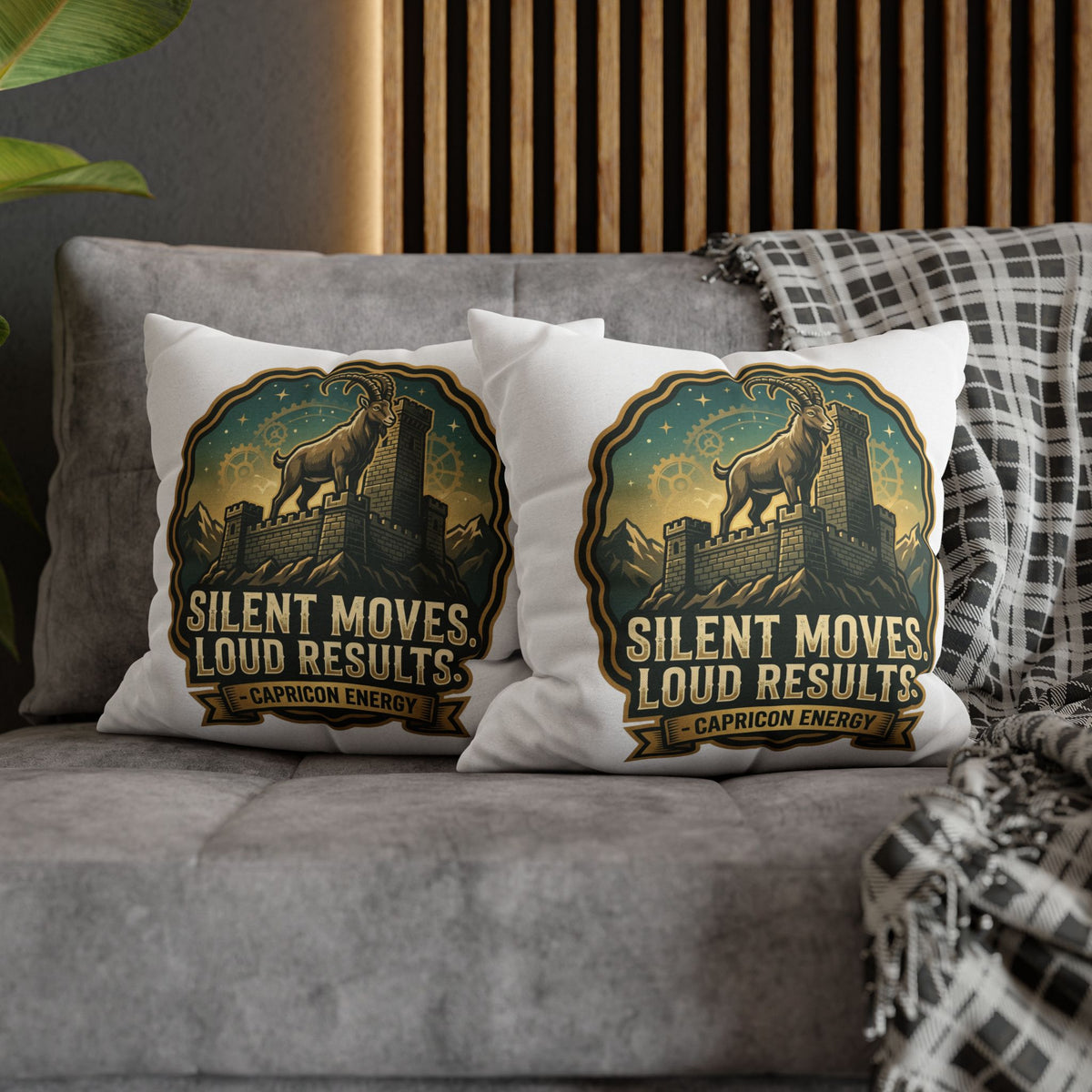 Capricorn Pillowcase – "Silent Moves, Loud Results" Zodiac Decor