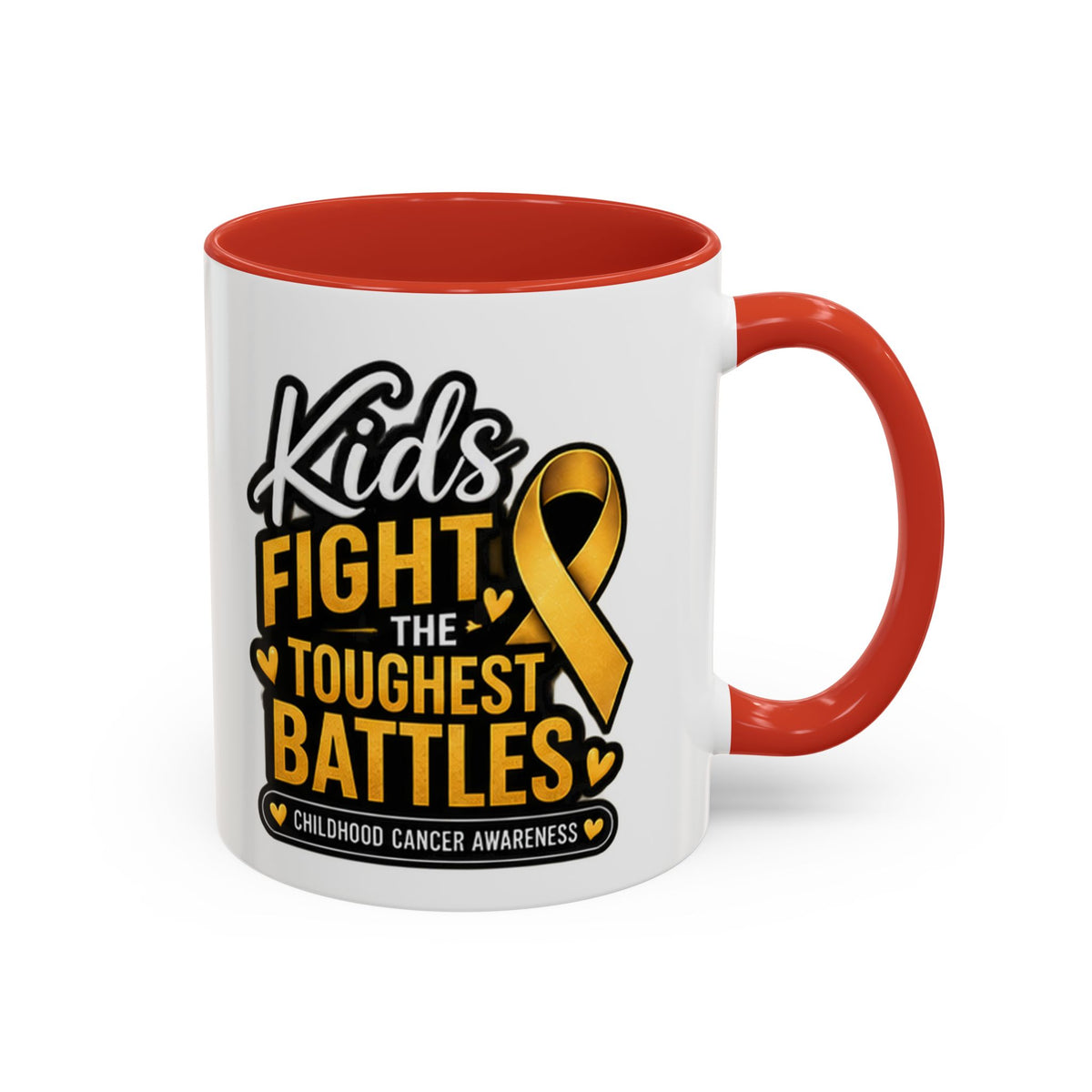 Childhood Cancer Awareness Accent Coffee Mug - "Kids Fight the Toughest Battles" (11/15oz)