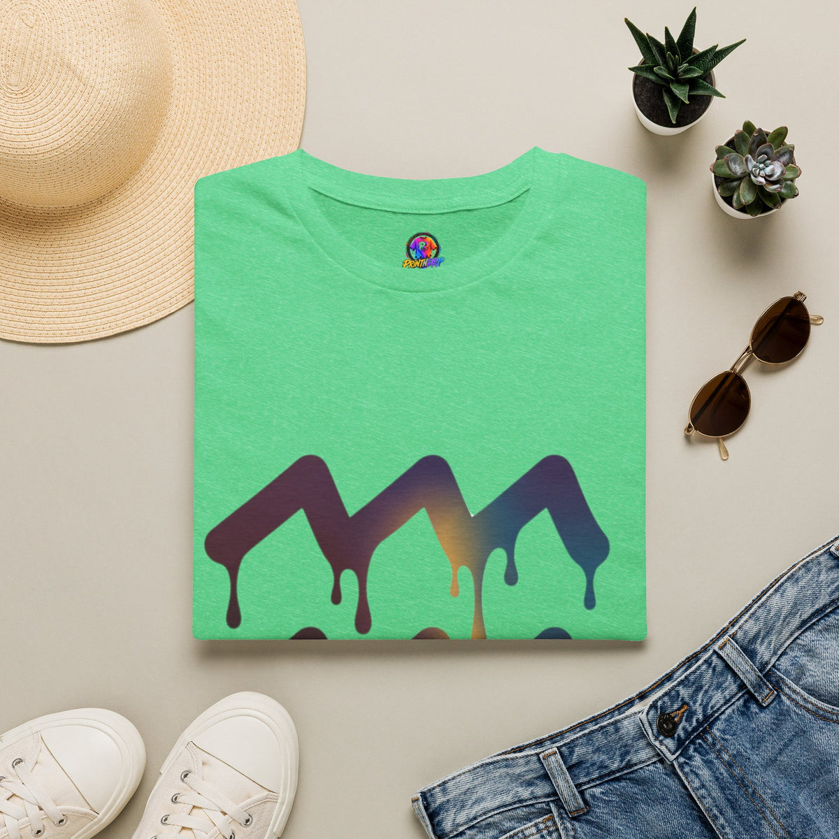 Dripping Mountain Graphic Tee — Vaporwave Sunset T-Shirt