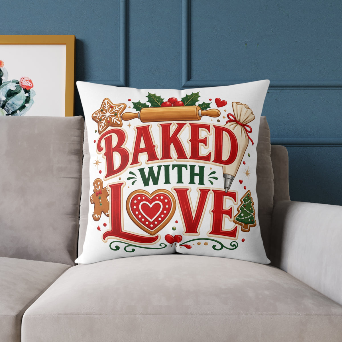 Christmas Baked With Love Square Poly Canvas Pillow