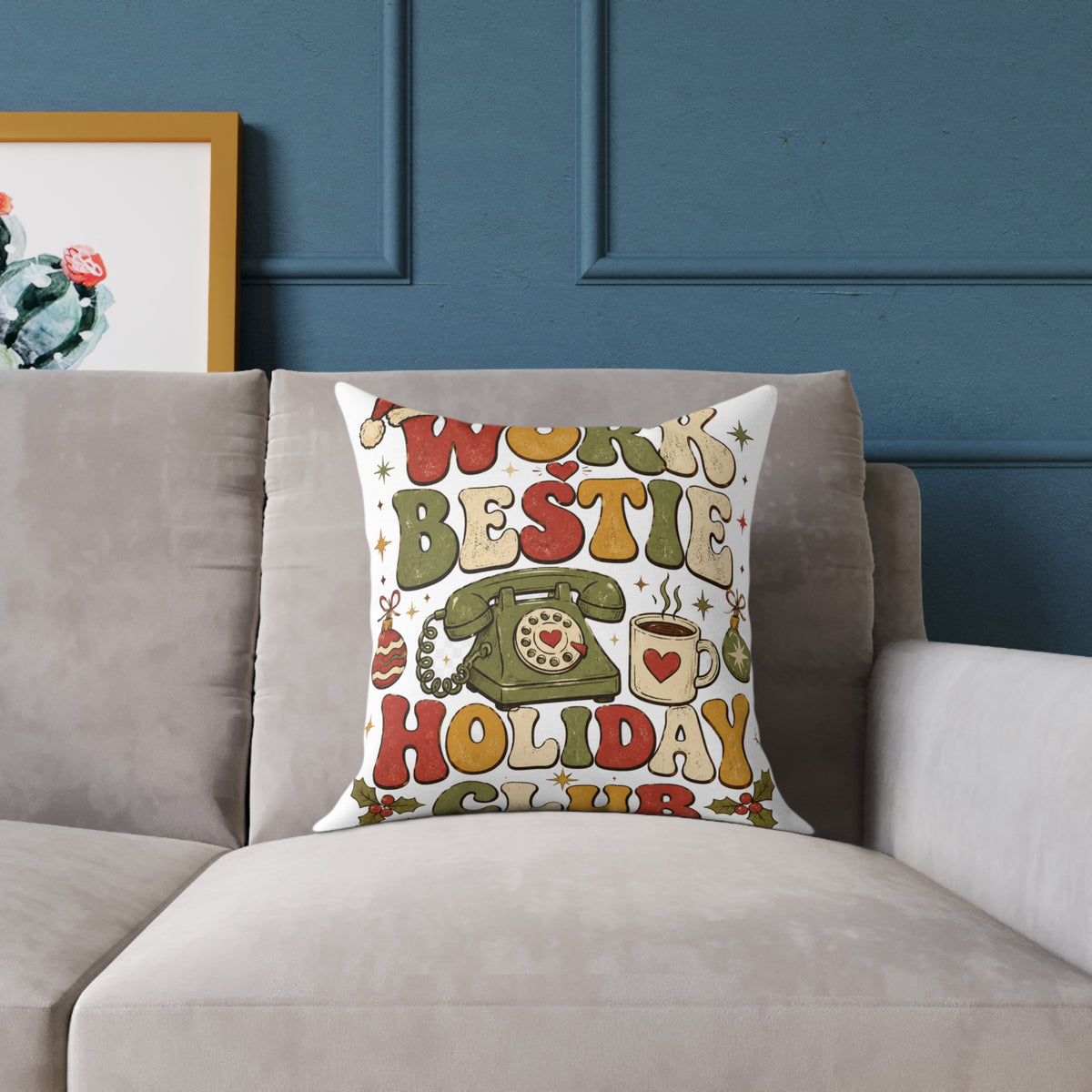 Modern Day Christmas Holiday 'Work Bestie' Decorative Throw Pillow