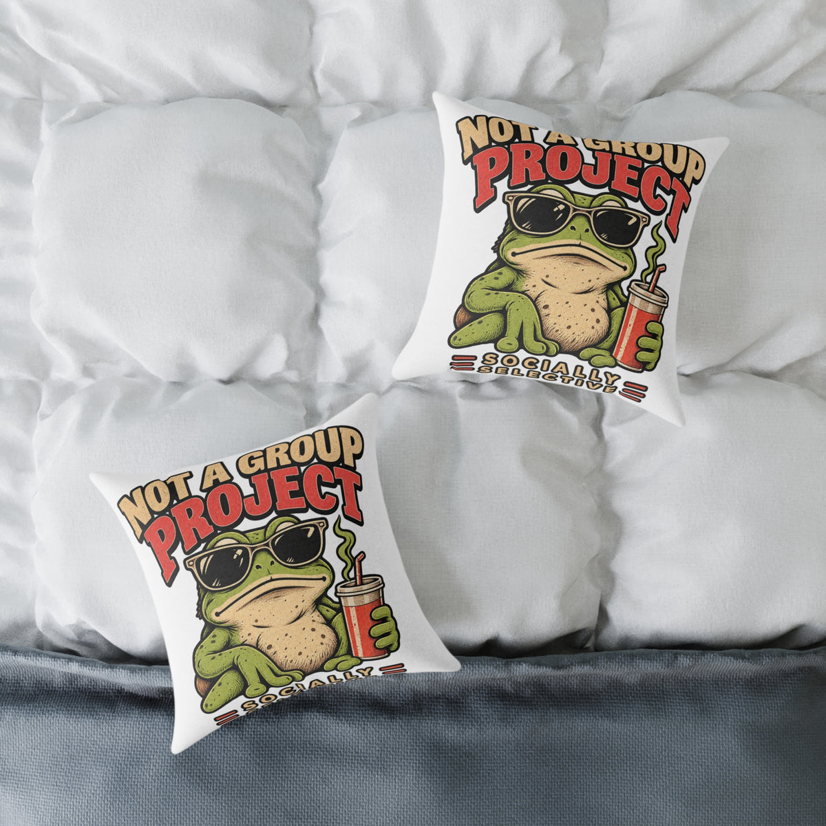 Not a Group Project Frog Pillow — Funny Introvert Decorative Throw Pillow