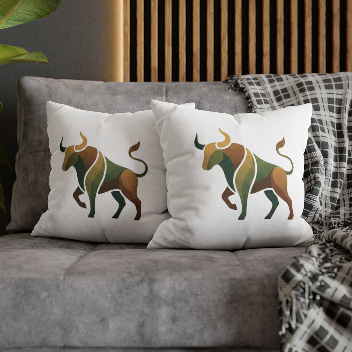 Taurus Geometric Bull Throw Pillowcase – Earth Tone Taurus Home Decor