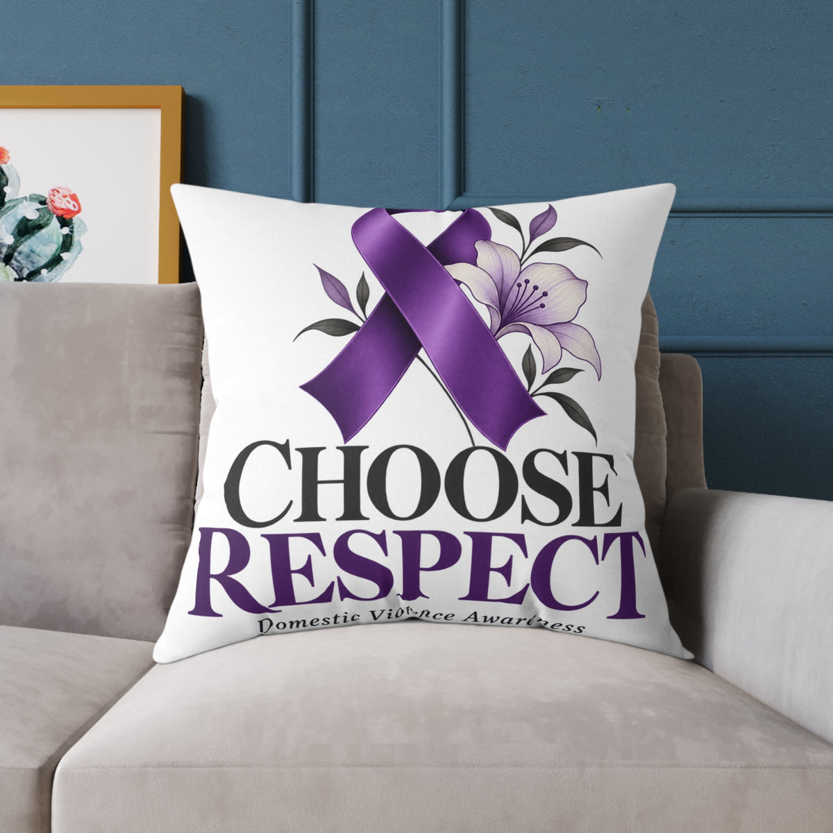 Choose Respect Purple Ribbon Throw Pillow - Domestic Violence Awareness Decor