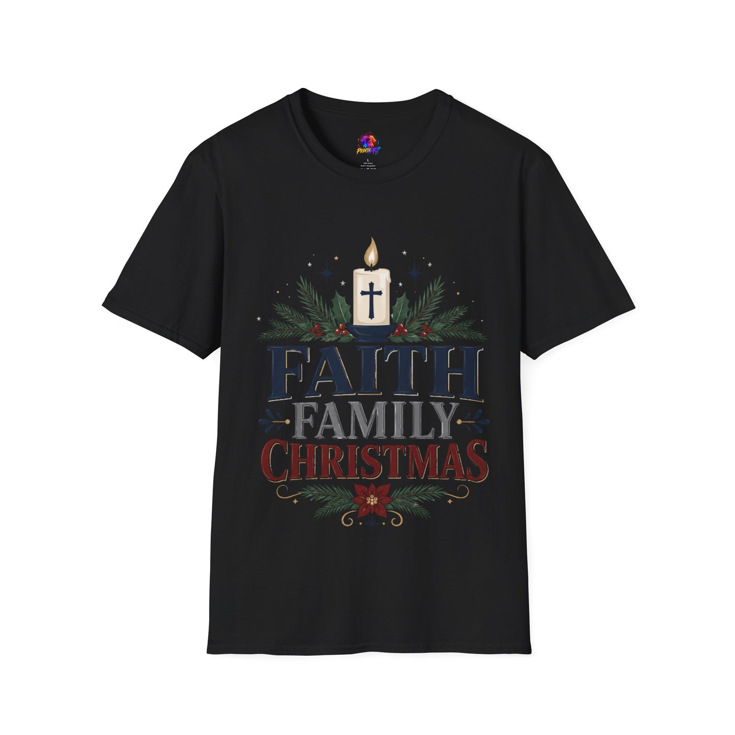 Christmas Faith T-Shirt — "Faith, Family, Christmas" Religious Holiday Tee