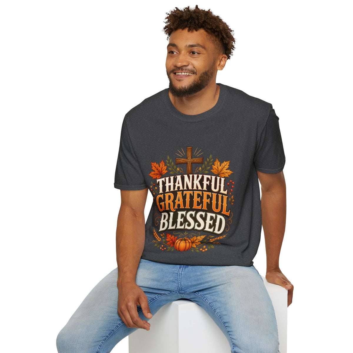 Thanksgiving T-Shirt Thankful Grateful Blessed T-Shirt — Fall Thanksgiving Christian Tee