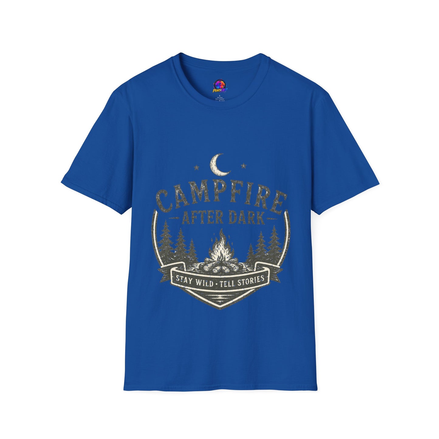 Campfire T-Shirt — "Campfire After Dark" Moonlit Camping Graphic