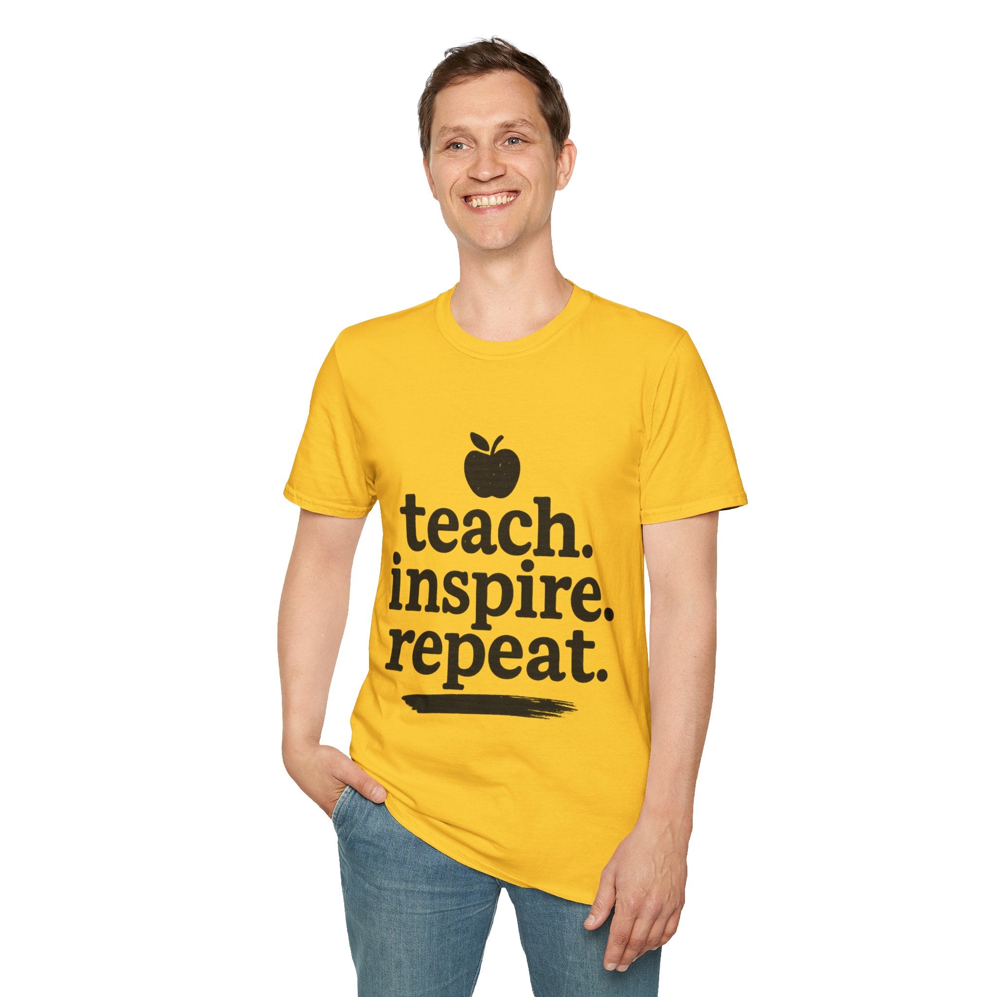Teach. Inspire. Repeat. T‑Shirt — Teacher Apple Graphic Tee - Trending Now - August 2026 Trends - Everyday T-Shirt