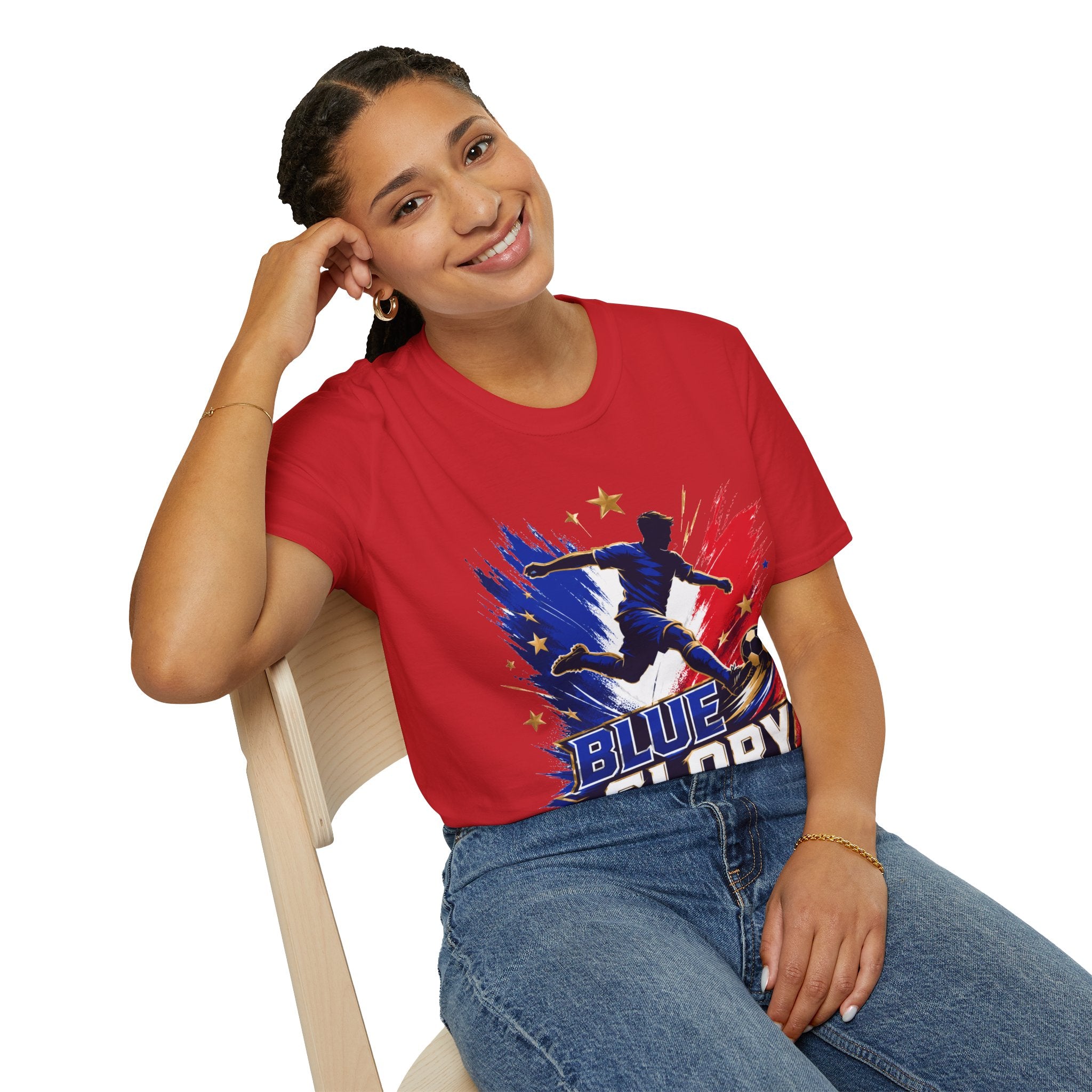 France Soccer T-Shirt — "Blue Glory" Red, White & Blue Player Graphic