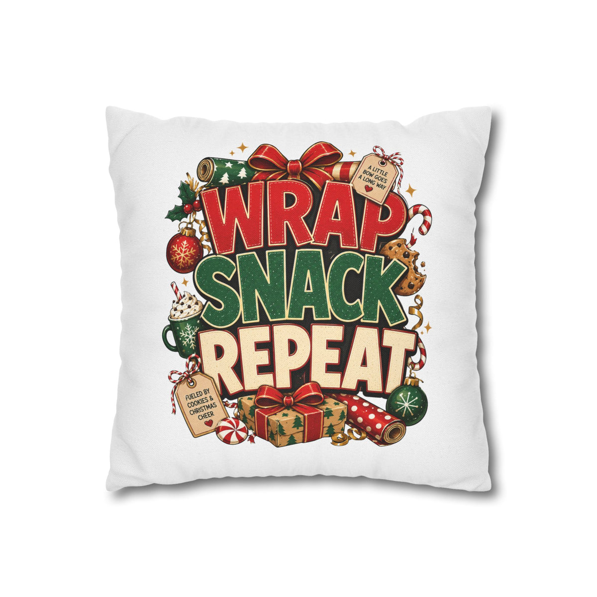 Christmas Spun Polyester Square Pillowcase Wrap Snack Repeat