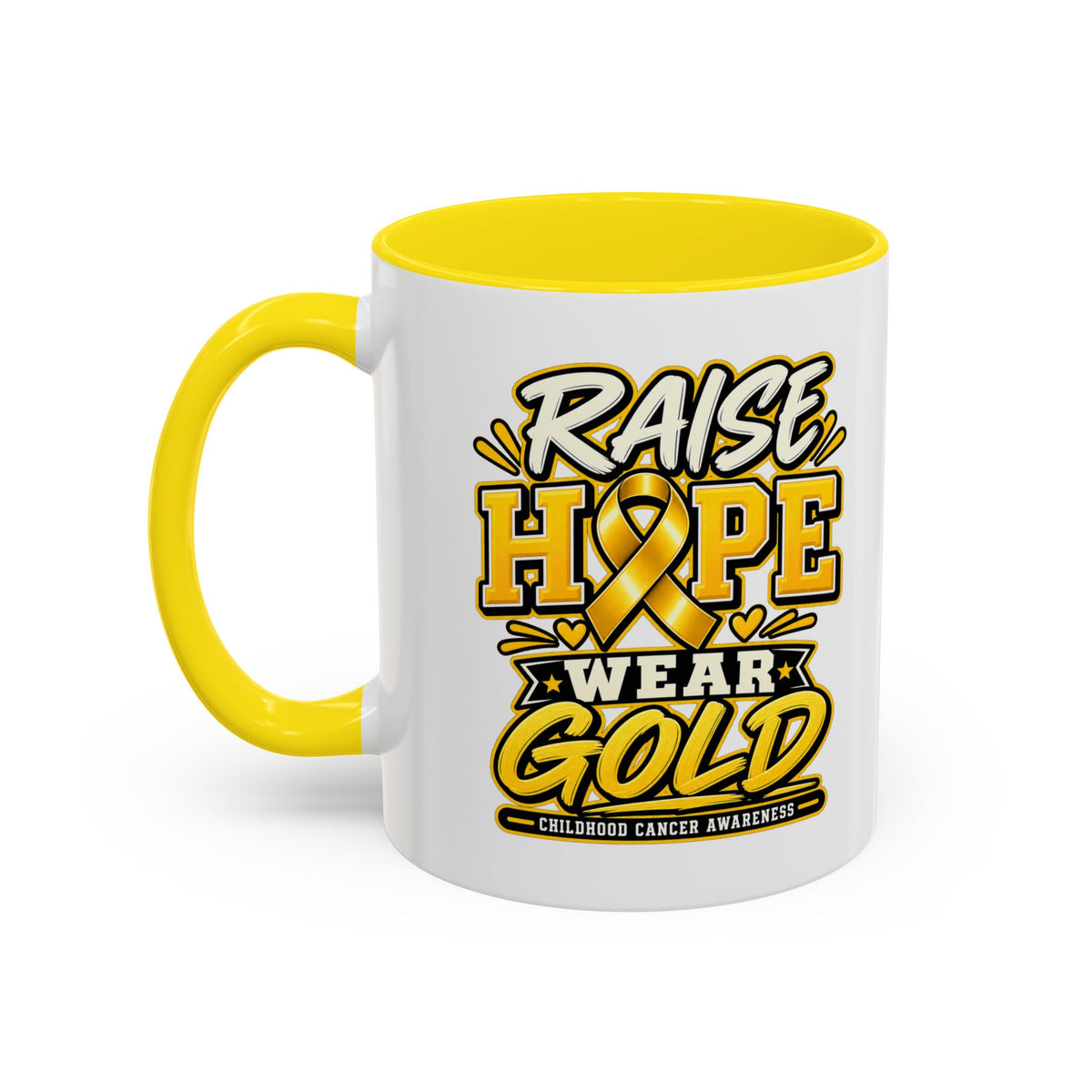 Raise Hope Wear Gold Cancer Awareness Coffee Mug (Accent, 11/15oz)