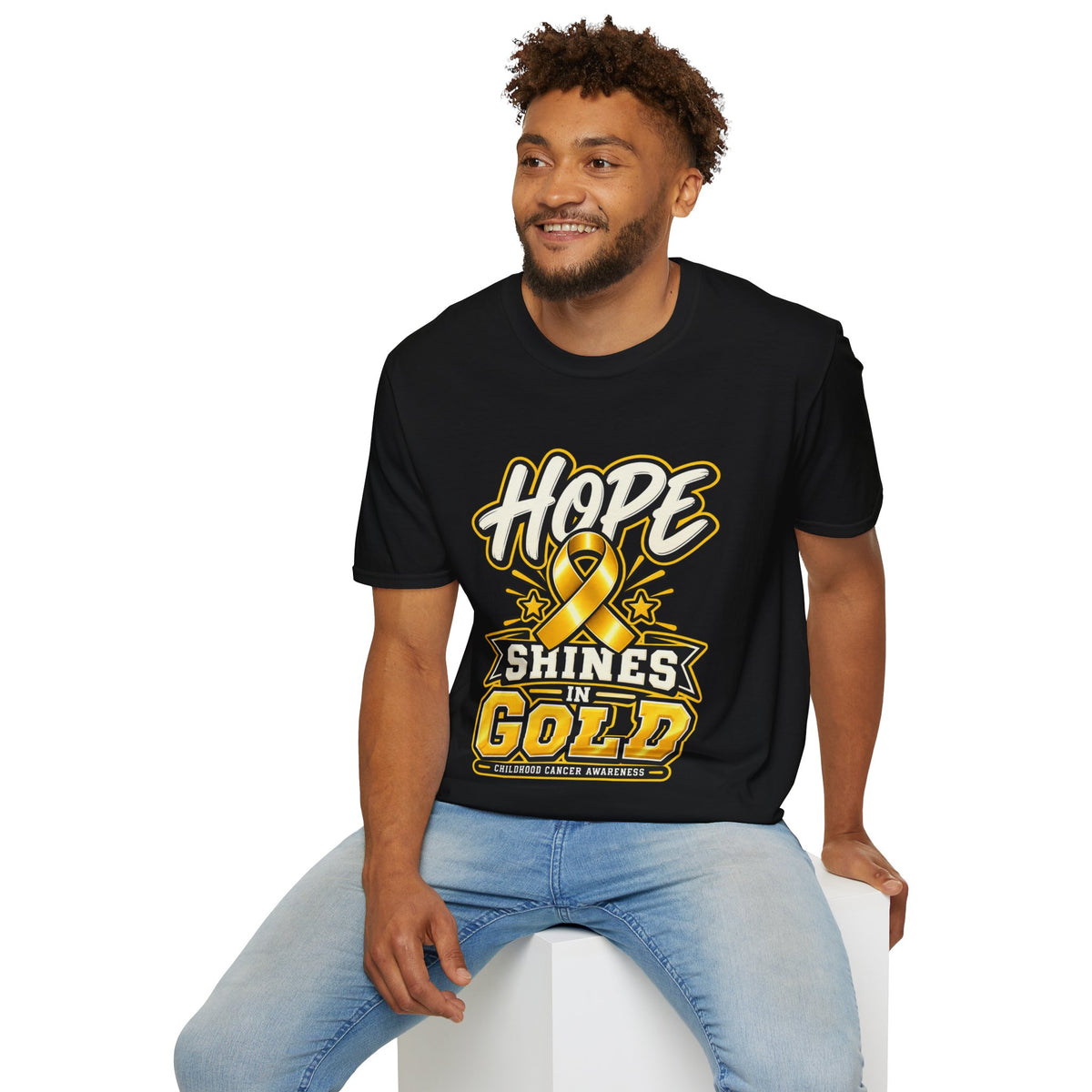 Hope Shines in Gold T-Shirt — Childhood Cancer Awareness Tee