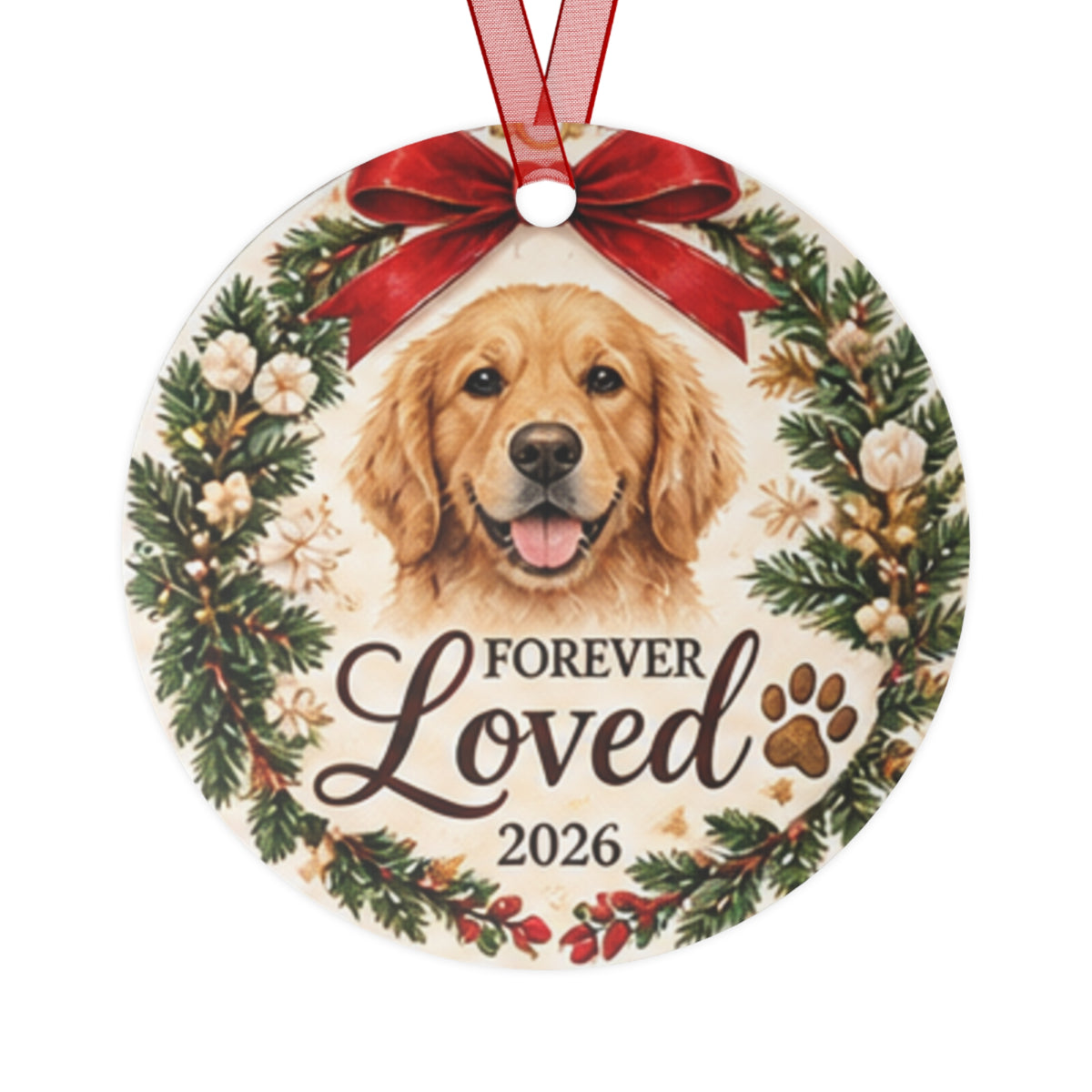 Forever Loved Christmas  2026 Goldendoodle Memorial Metal Ornament