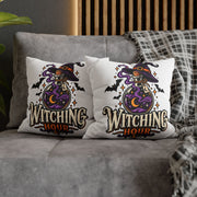 Witching Hour Square Pillowcase – Halloween Potion Witch Hat Throw Pillow Cover