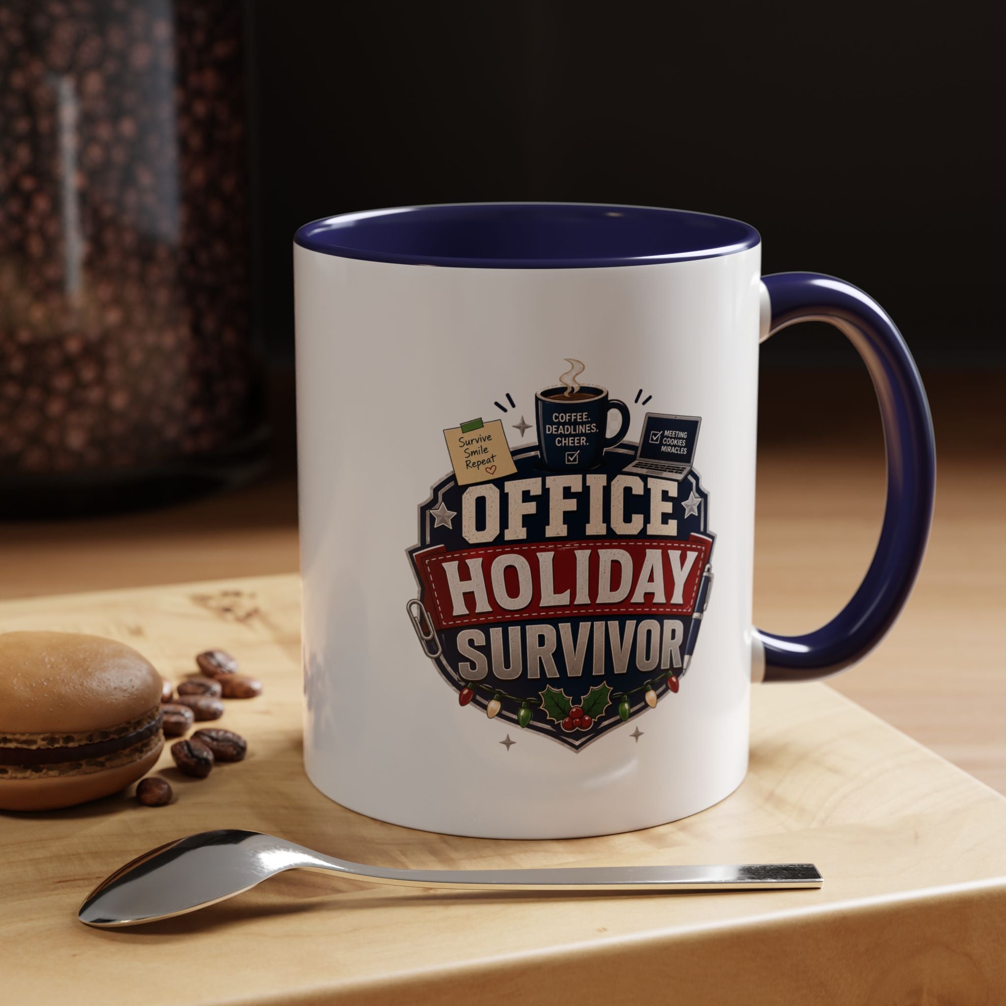 Modern Day Christmas Office Holiday Survivor Accent Coffee Mug – Funny Christmas Office Gift