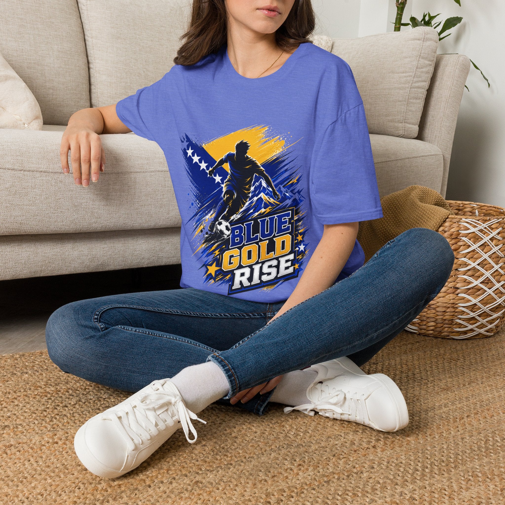 Bosnia Football T‑Shirt - "Blue Gold Rise" Soccer Graphic Tee