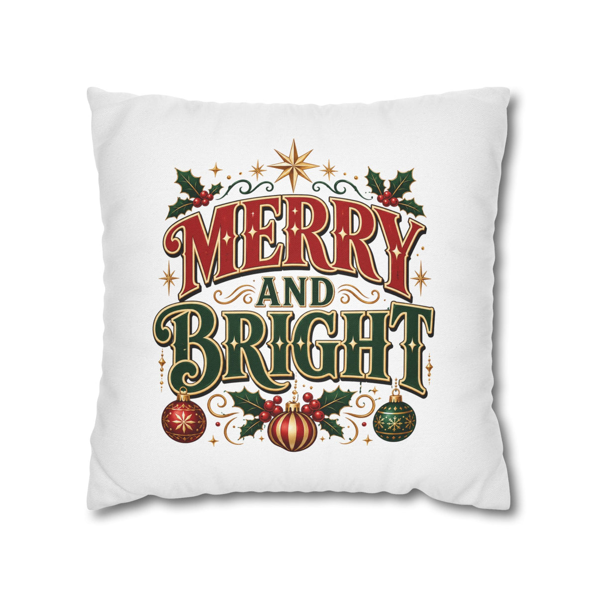 Merry and Bright Christmas Pillowcase — Festive Holiday Decorative Pillow Cover