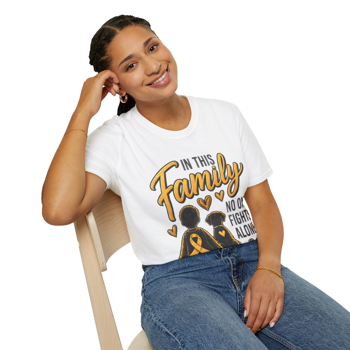 Childhood Cancer Awareness T-Shirt — "In This Family No One Fights Alone"