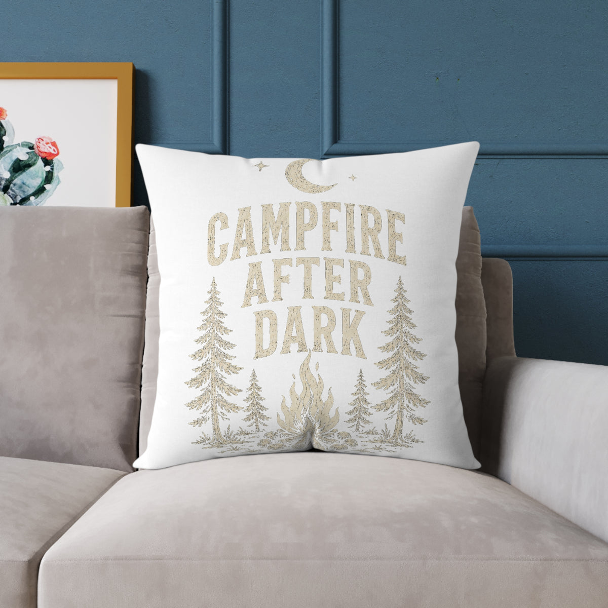 Campfire After Dark Throw Pillow Milo Bailey Dog Dad Mom — Outdoor Cabin Decor